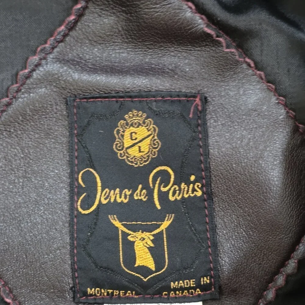 VTG Jeno De Paris Leather Coat Mens 40 Brown Mid Length LS Lined  Buttons FLAW